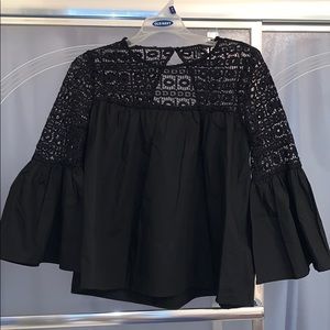 Black Endless Rose lace top with bell sleeves